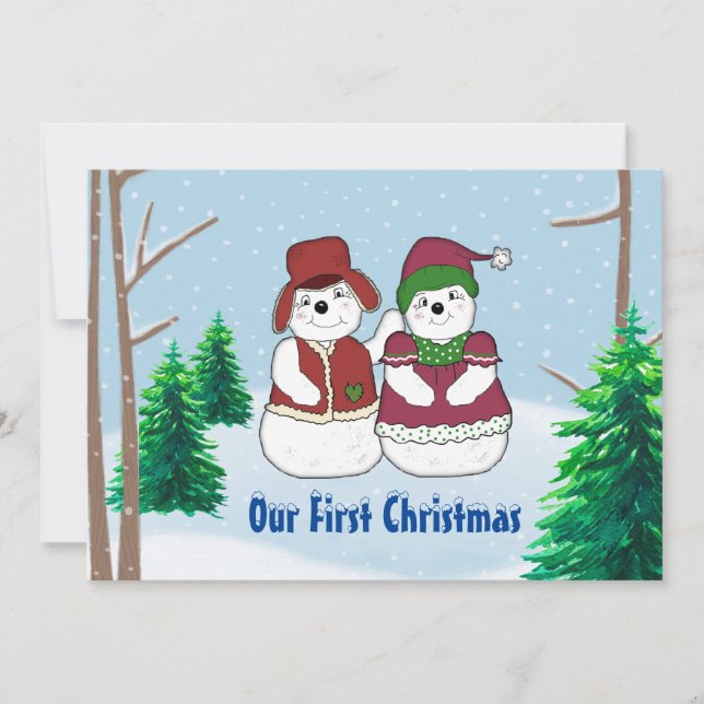Pareja de nieve Navidad Tarjeta de Felicitación Na (Anverso)