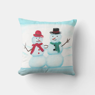 Pareja de nieve sonriente saludando, cojines de Na