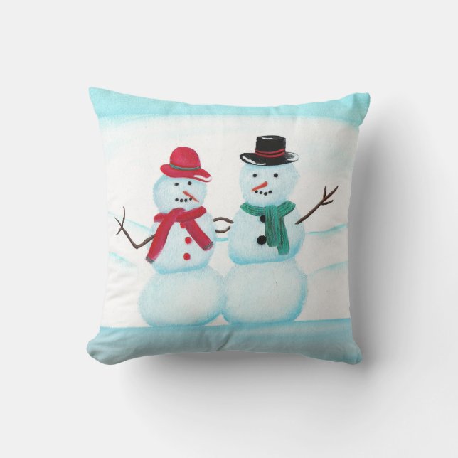 Pareja de nieve sonriente saludando, cojines de Na (Anverso)