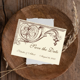 Pareja de novios con invitación de la era victoria