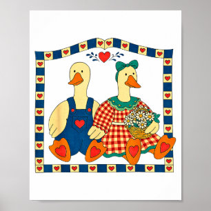 Pareja de patos de arte popular con flores granja