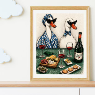 Pareja de patos elegantes   Arte de vino y queso