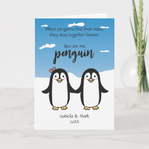 Pareja de Pingüinos Adorables, Tarjeta del Día de 
