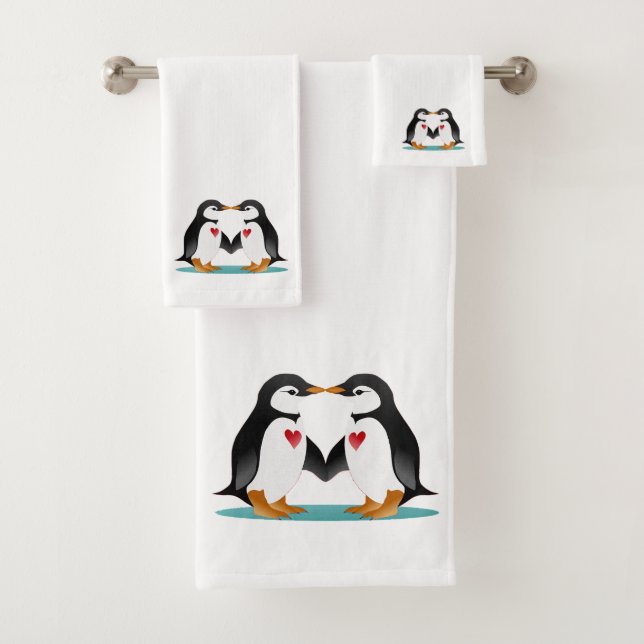 Pareja de pingüinos lindos modernos sobre blanco (In situ)