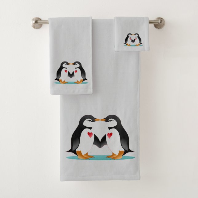 Pareja de pingüinos modernos lindos en gris claro (In situ)
