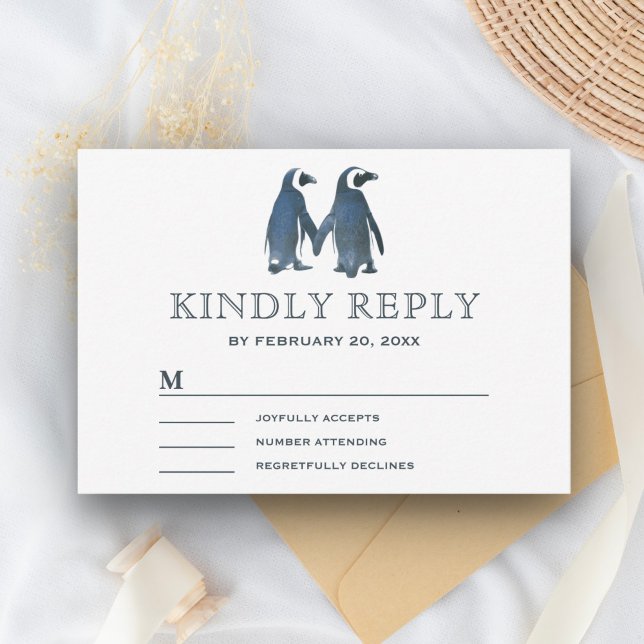 Pareja de pingüinos románticos lindos RSVP (Subido por el creador)