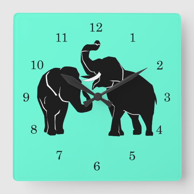 Pareja Elefante Reloj de pared turquesa Elegir col (Anverso)