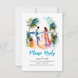 Pareja en Beach Wedding Watercolor Response RSVP