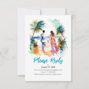 Pareja en Beach Wedding Watercolor Response RSVP