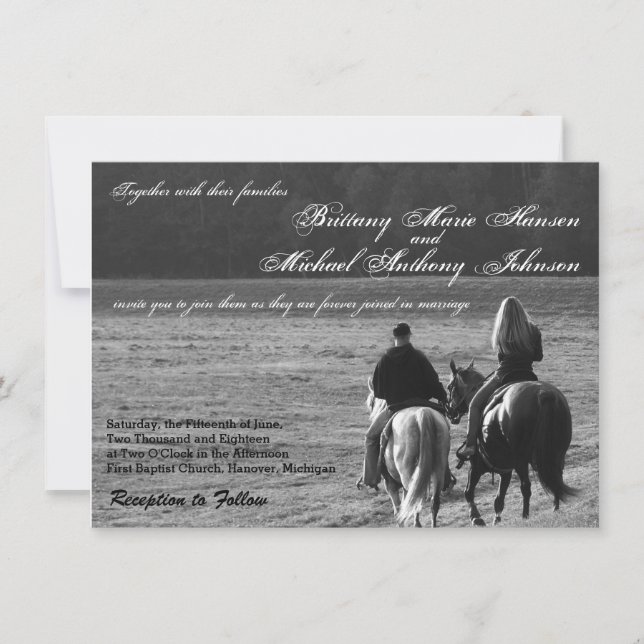 Pareja en caballos Invitaciones a una boda rústica (Anverso)