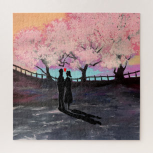 Pareja en el rompecabezas cuadrado de amor