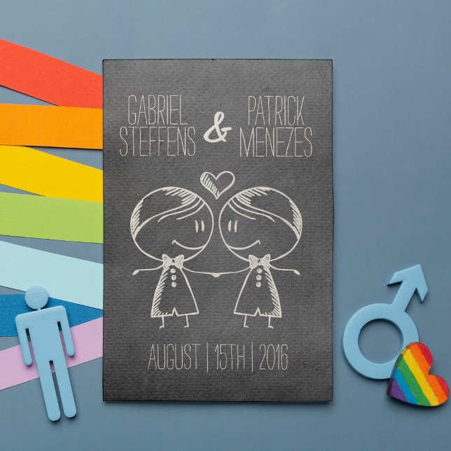 Pareja en la invitación a la boda gay gay en pizar (This simple and modern wedding invitation card will set the right mood for your unforgettable day.)