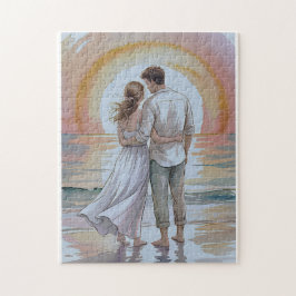 Pareja en la playa al atardecer rompecabezas