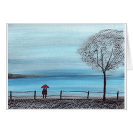 Pareja enamorada de paraguas rojos