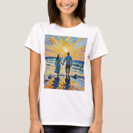 Pareja enamorada en la playa - camiseta