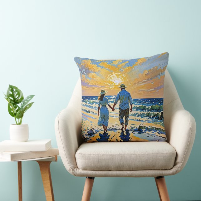 Pareja enamorada en la playa - Cojín decorativo (Silla)