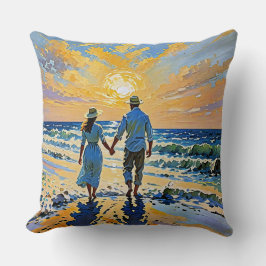 Pareja enamorada en la playa - Cojín decorativo