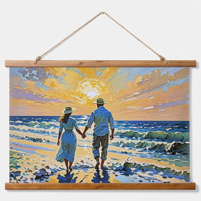 Pareja enamorada en la playa - Tapiz mural (Anverso )