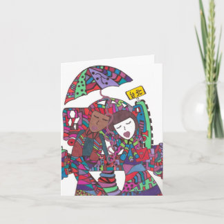 pareja esperando el autobús en una tarjeta de nota