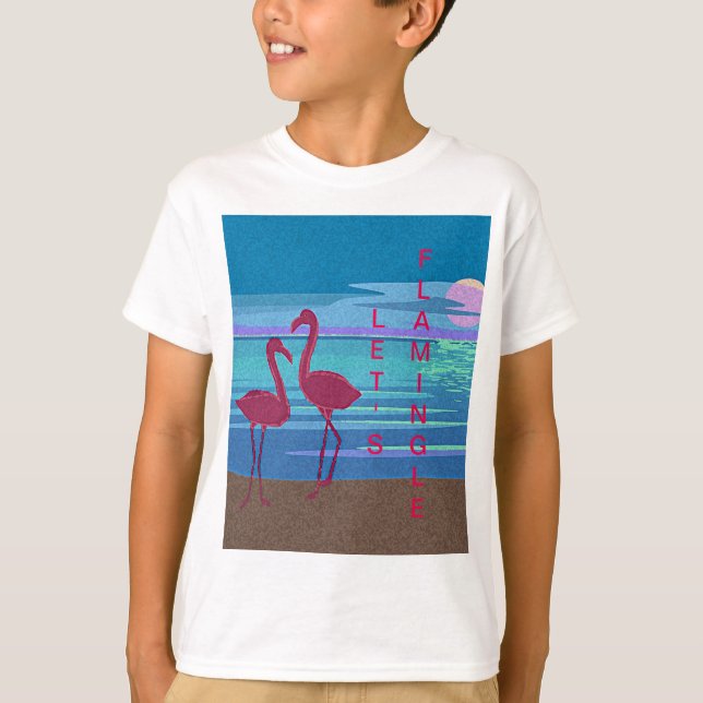 Pareja Flamingo Rosa en camiseta de Sunset Kid (Anverso)