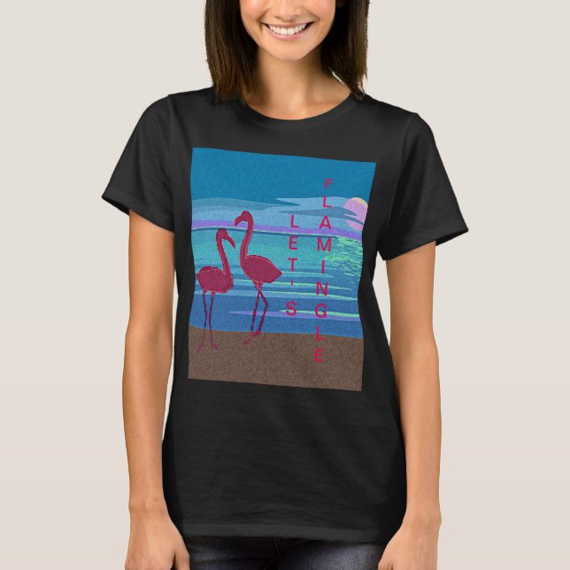 Pareja Flamingo Rosa en camiseta femenina Sunset (Anverso)