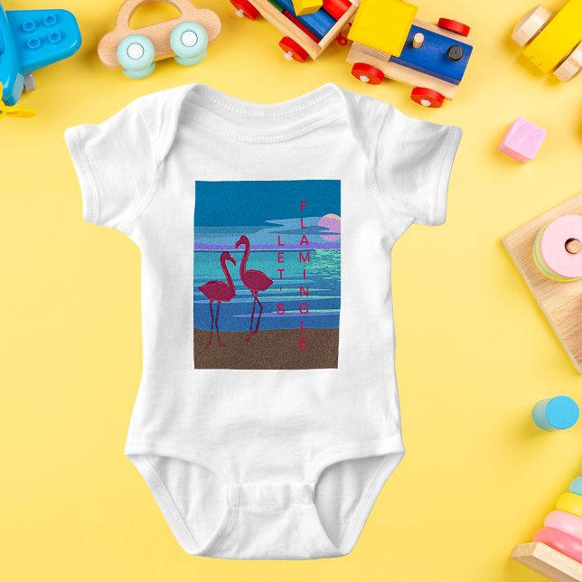 Pareja Flamingo Rosa Sunset Baby Jersey Bodysuit (Pink Flamingo Couple Sunset Baby Jersey Bodysuit)