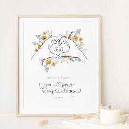 Pareja Forma Corazón Manos Línea Floral Arte