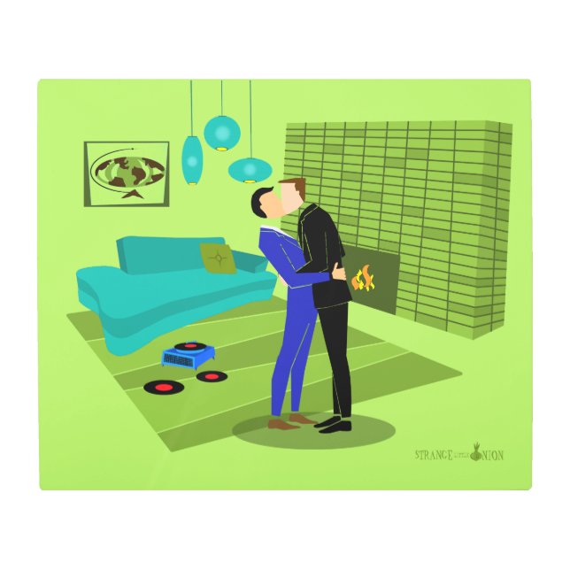 Pareja gay retro enamorada arte del arte mural Met (Anverso)