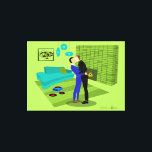 Pareja Gay Retro Enamorada Impresión De Lienzo Est<br><div class="desc">Este diseño de Pareja Gay Retro en Amor es la mezcla perfecta de pasión y kitsch. El diseño de arte minimalista, al estilo de los años 60, cuenta con una atractiva pareja gay besándose en medio de una casa con cápsulas de tiempo impecablemente decorada. La chimenea de ladrillo verde limón...</div>