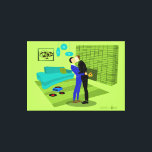 Pareja Gay Retro Enamorada Impresión De Lienzo Est<br><div class="desc">Este diseño de Pareja Gay Retro en Amor es la mezcla perfecta de pasión y kitsch. El diseño de arte minimalista, al estilo de los años 60, cuenta con una atractiva pareja gay besándose en medio de una casa con cápsulas de tiempo impecablemente decorada. La chimenea de ladrillo verde limón...</div>