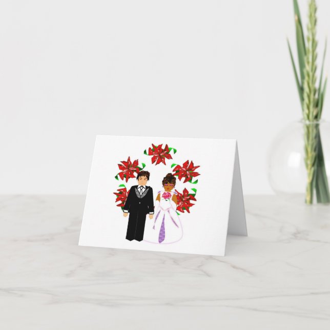 Pareja Interracial en Boda de Navidad con Corona d (Anverso)