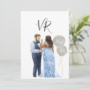 Pareja interracial ilustrada para anuncio de boda