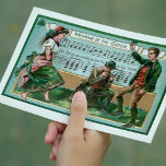 Pareja irlandesa de danza vintage con música<br><div class="desc">Una pareja veneciana festiva y colorida se pone los tacones sobre el césped mientras un hombre sentado toca la flauta con notas musicales y letras de "Wearing of the Green" (Viendo del Verde) y shamrock en el fondo.</div>