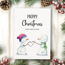 Pareja minimalista de Snowmen Feliz Navidad