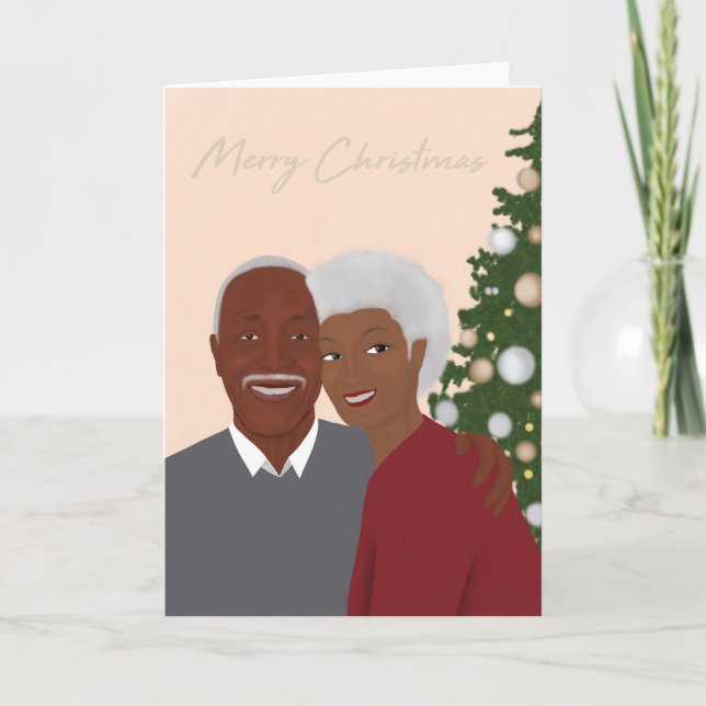 Pareja negra, padres, abuelos, tarjeta de Navidade (Anverso)