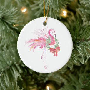 Pareja Ornamento de Navidad Primero Flamingo Rosa