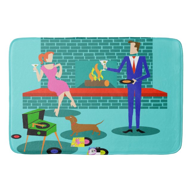 Pareja retro con alfombra de baño de perro (Anverso)