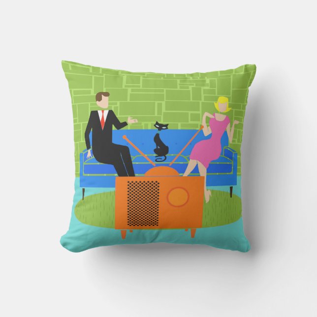 Pareja retro con almohada exterior de gato (Anverso)