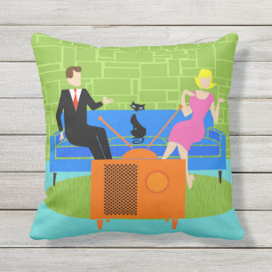 Pareja retro con almohada exterior de gato