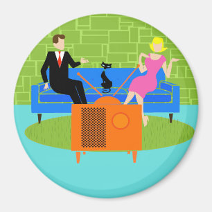 Pareja retro con imán de gato