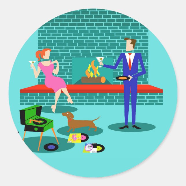 Pareja retro con Pegatinas de perros (Anverso)