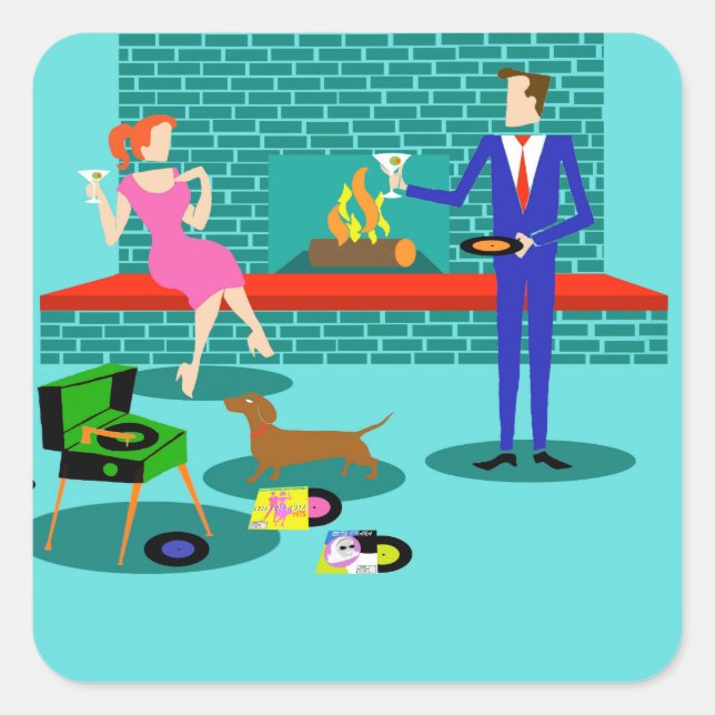 Pareja retro con Pegatinas de perros (Anverso)