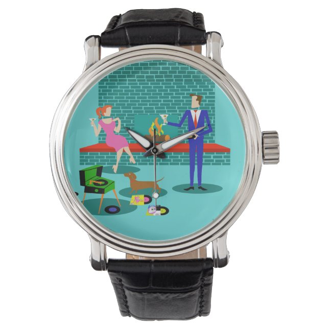 Pareja retro con reloj de perros para hombres (Anverso)