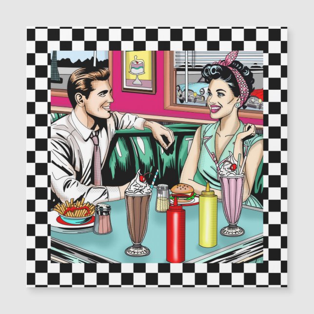 Pareja retro de los años 1950 en Diner Blank (Anverso)