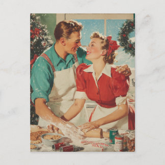 Pareja Retro de Navidad Horneando Amor
