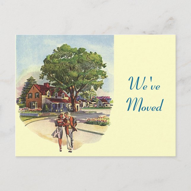 Pareja retro de postales Hemos mudado nueva direcc (Anverso)