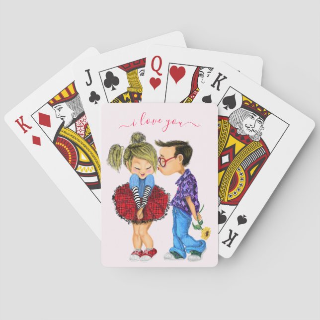 Pareja Romántica Adorable Jugando Cartas (Reverso)