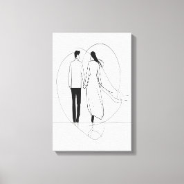 Pareja Romántica de Arte de Línea Minimalista Toma