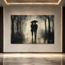 Pareja Romántica en la Lluvia – Arte Minimalista a