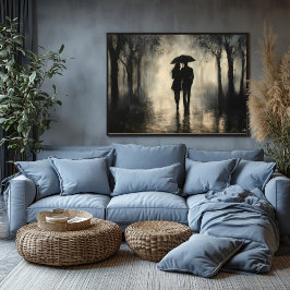 Pareja romántica en lluvia - Arte de carbón Minima